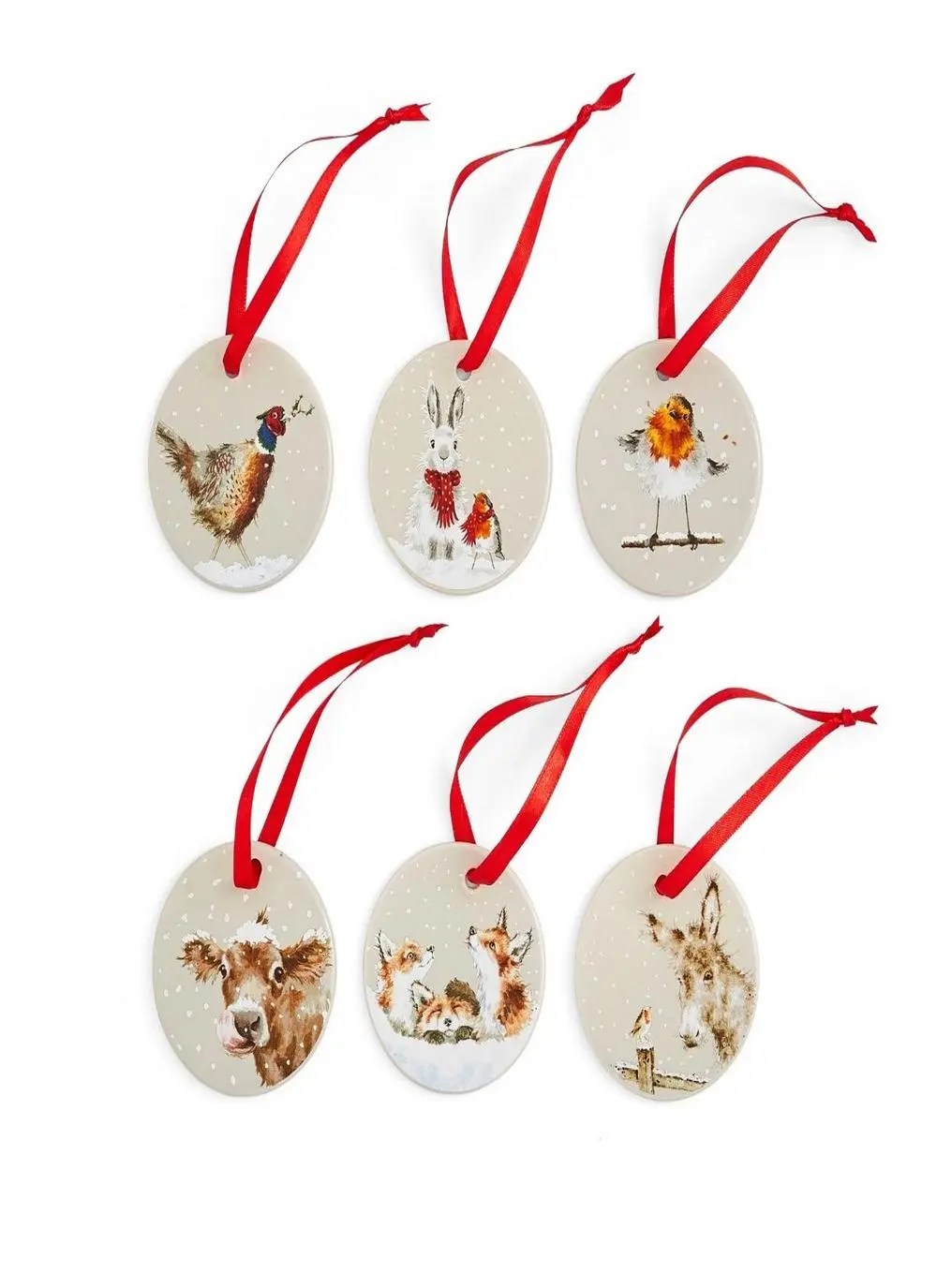 Royal Worcester Wrendale Designs Set of 6 Christmas Decorations Blarney